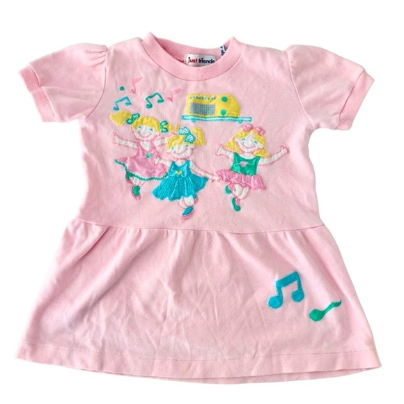 Vintage Kids Girls Just Friends Pink Juke Box Dancing Pink T-Shirt Dress Size 4T